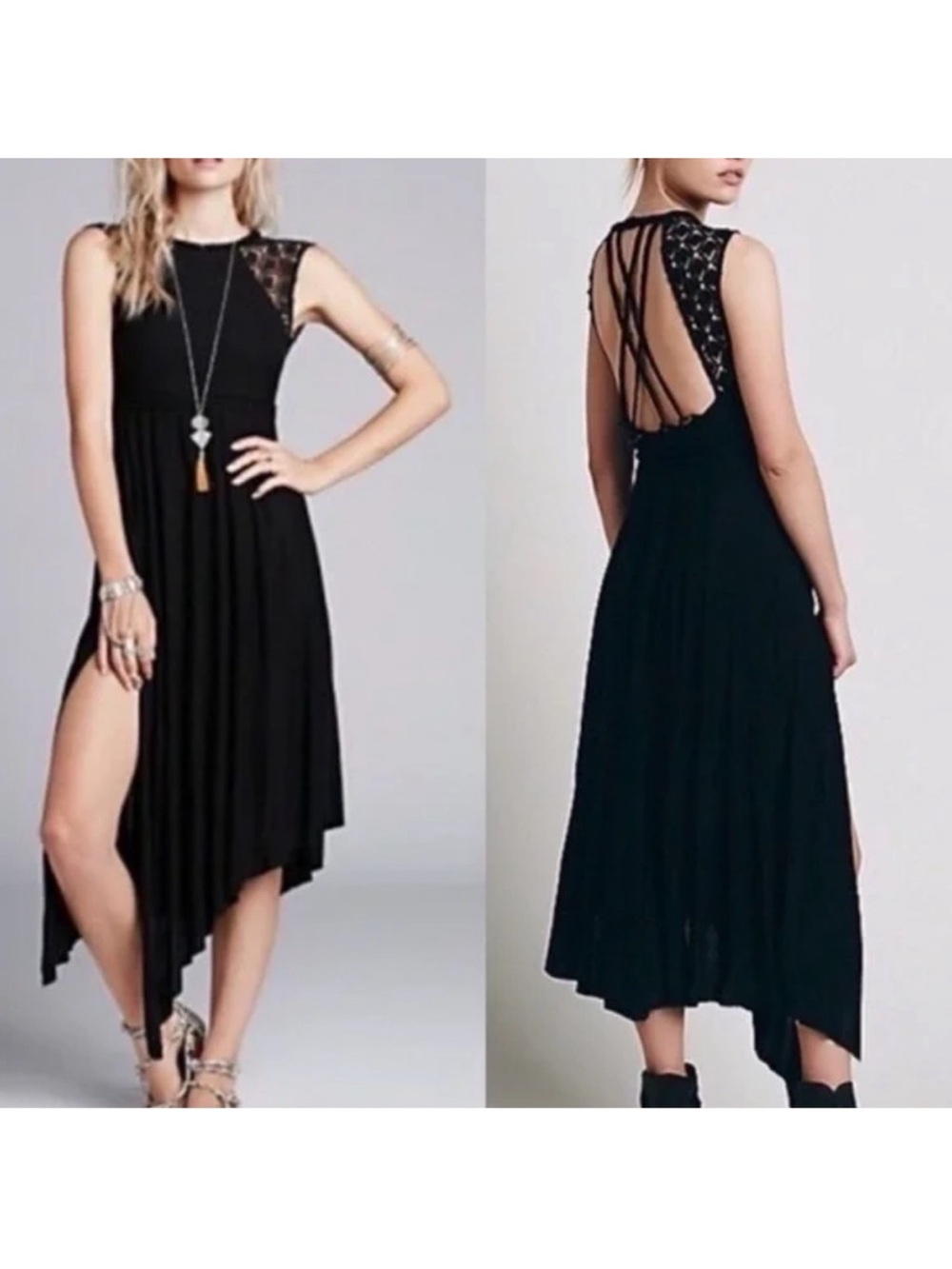 Free People Dress Asymmetrical Boho Grunge Whimsigoth Dark Fairy Black Size Larg